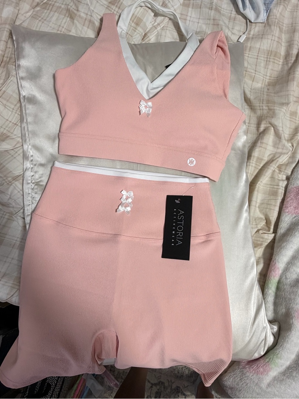 Astoria Pink Ribbed Activewear Top with White Trim